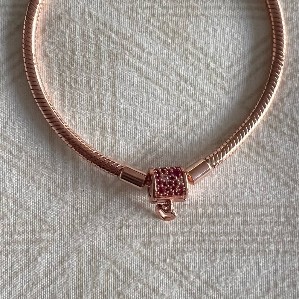 SOLD Pandora Bracelet, Pave Heart Barrel Bracelet, Rose Gold, Pink CZ